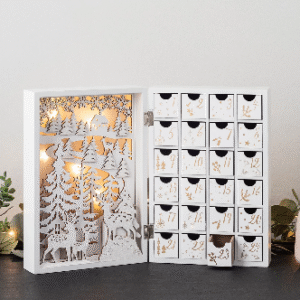 Winter Scene Wooden Advent Calendar with Illumination of Warm White LEDs