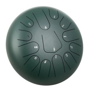 12″ 13-Note Steel Tongue Drum Handpan in Green with Music Book – Perfect for Melodic Play