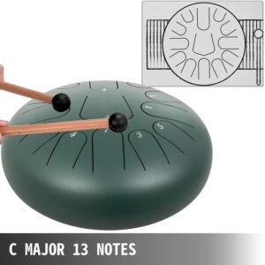 12″ 13-Note Steel Tongue Drum Handpan in Green with Music Book – Perfect for Melodic Play