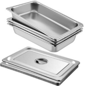 13L (13.7 Quart) Anti-Jam Stainless Steel Steam Table Pan with Lid â€“ 4" Deep, Set of 4 for Food Service