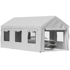 10x20ft Carport Canopy with Sidewalls, Windows, and 8 Sturdy Legs - Gray