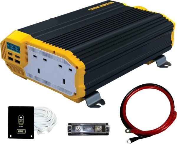 12V to 230V 1100W Modified Sine Wave Power Inverter â€“ DC to AC Converter with AC Outlets and Installation Kit