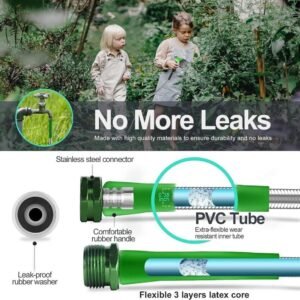 100ft Stainless Steel Garden Hose Pipe – Heavy-Duty Metal Water Hose with 2 Spray Nozzles for Yard and Outdoor Use