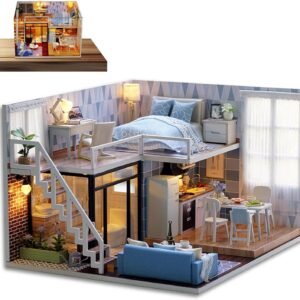 Wooden Doll House Furniture  House Kit DIY Miniature House Dollhouse Construction Kit Dollhouse Miniature DIY House Building Kit Creative Room with Furniture