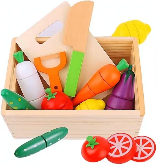 Wooden Kitchen Cut Food Kids Toy, Fruits and Vegetables Magnetic Toy