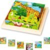 Wooden Picture Cube, Wooden Puzzle, 3D Cube Puzzle, Puzzle Games, 6-in-1 Animal Motifs for Children from 1 2 3 Years