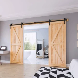 10FT Double Sliding Barn Door Hardware Kit â€“ J-Shape Hanging Roller Track System for Double Doors, Complete Fittings & Accessories