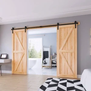 10FT Sliding Barn Door Hardware Kit – Double Door J-Style Track & Roller System with Full Accessory Set