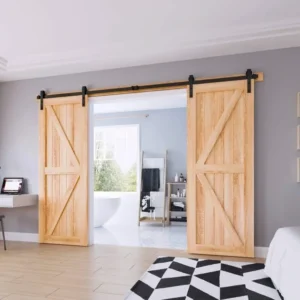 10FT Sliding Barn Door Hardware Kit – Double Door J-Style Track & Roller System with Full Accessory Set