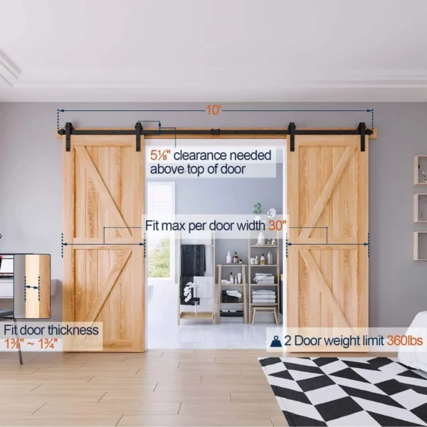 10FT Sliding Barn Door Hardware Kit – Double Door J-Style Track & Roller System with Full Accessory Set - Image 24