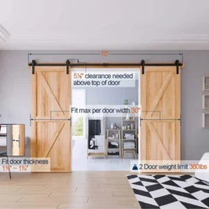 10FT Sliding Barn Door Hardware Kit – Double Door J-Style Track & Roller System with Full Accessory Set