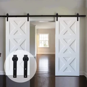 10FT Sliding Barn Door Hardware Kit – Double Door J-Style Track & Roller System with Full Accessory Set