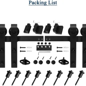 10FT Sliding Barn Door Hardware Kit – Double Door J-Style Track & Roller System with Full Accessory Set