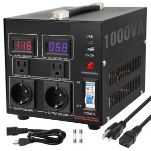 1000W, Heavy Duty Step Up/Down Transformer, Convert from 110 Volt to 220 Volt and from 220 Volt to 110 Volt, with US Outlet, EU Outlet, 5V USB Port