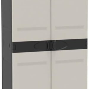 2-Door High Cabinet with Shelves â€“ 70 x 44 x 176 cm, Beige and Black, Titanium Range, Suitable for Indoor and Outdoor Use