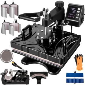 10-in-1 Black Heat Press Sublimation Machine, 12 x 15 Inch with 360Â° Rotation Swing Away â€“ Ideal for Pens and Mugs