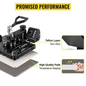 10-in-1 Black Heat Press Sublimation Machine, 12 x 15 Inch with 360° Rotation Swing Away – Ideal for Pens and Mugs