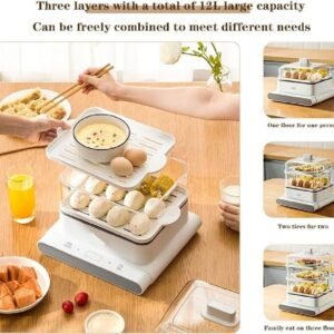 12L 3-Layer Electric Steamer – Intelligent Food Steaming with Auto Shut-Off & Anti-Dry Safety System