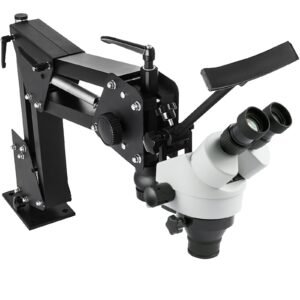 Zoom Trinocular Stereo Microscope (3.5X-90X) with WF10X 20mm Eyepieces, Binocular Stereo Pillar Stand â€“ Multi-Directional Microscope for Jewelry Tools