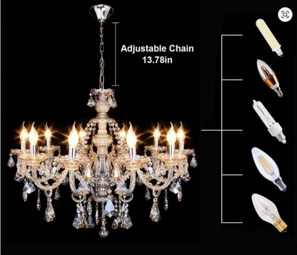 "10-Light Modern Crystal Glass Chandelier – Cognac Color Hanging Ceiling Light Fixture for Wedding & Event Decor - Image 4