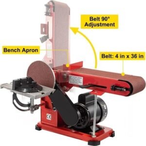 1420 r/min Adjustable Electric Bench Belt Sander  4 x 36 with 6 Disc Includes 4 Rubber Foot Pads & Combo